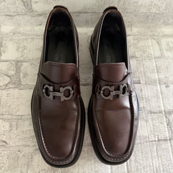 Ferragamo Men David Gancini Brown Leather Lug Sole Loafers Old Money Sz 9.5 main image 5